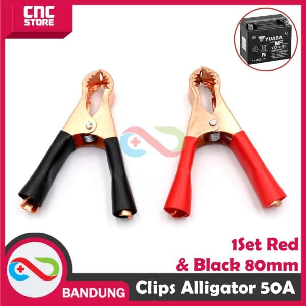 JEPIT BUAYA AKI ACCU 80MM BATTERY TEST CLAMP RED+BLACK 50A