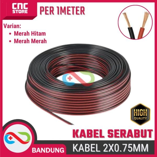 KABEL SERABUT MERAH HITAM 2*0.75MM 300V PER 1 METER