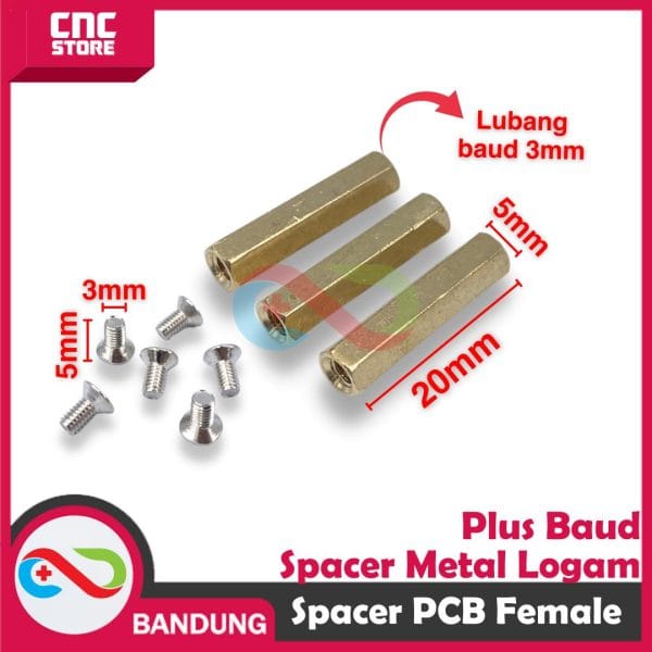 SPACER PCB METAL LOGAM 20x3MM FEMALE COOPER SPACER KUNINGAN HEXAGON PLUS BAUD