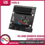 Paket NodeMCU LUA WiFi V3 4MB 32Mbits CH340 Flash ESP8266 ESP12 Type-C – Base Plate, Kabel Data Type C - Modul Pengembangan IoT - Image 5