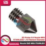 MK8 STAINLESS 3D PRINTER NOZZLE 0.6MM, FOR 1.75MM FILAMENT DIAMETER M6