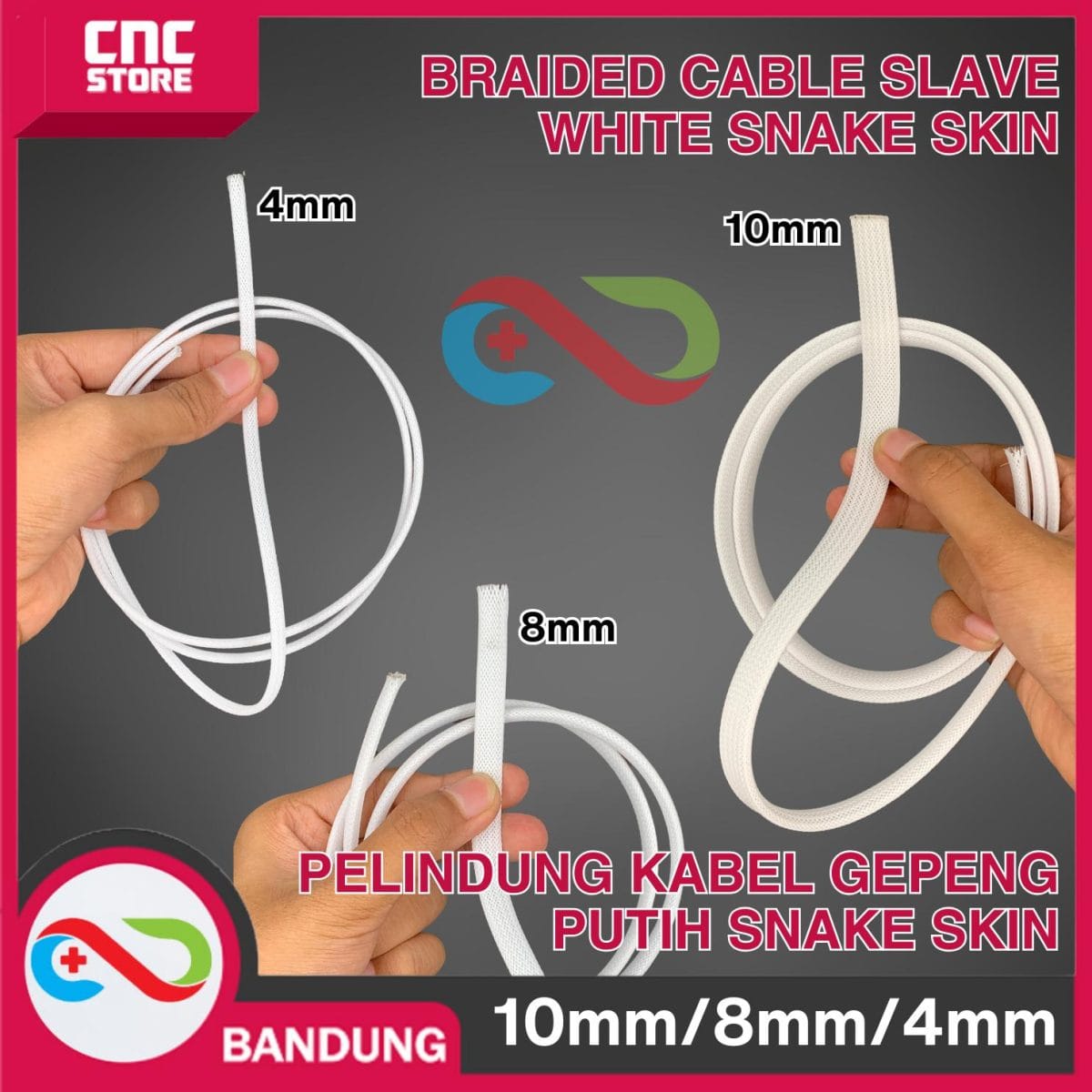 Braided Cable Slave White 10mm Gepeng Pelindung Kabel Snake Skin - Image 5