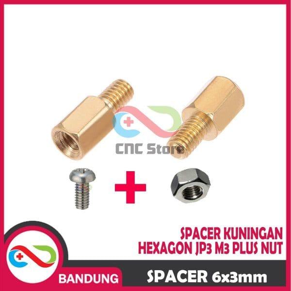SPACER PCB METAL LOGAM 6x3MM COOPER SPACER KUNINGAN HEXAGON JP3 M3 PLUS NUT