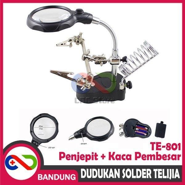 PENJEPIT PCB PLUS KACA PEMBESAR & DUDUKAN SOLDER TELIJIA TE-801 ORIGINAL