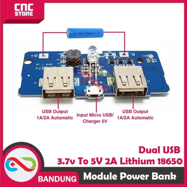 DUAL USB MODULE POWER BANK DIY 3.7V TO 5V 2A LITHIUM 18650