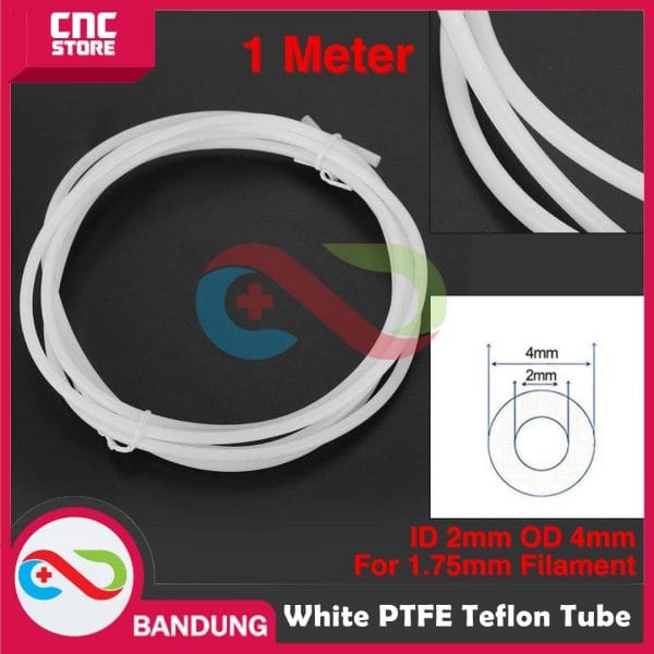 WHITE PTFE TEFLON TUBE 100CM ID 2MM OD 4MM FOR 1.75MM FILAMENT