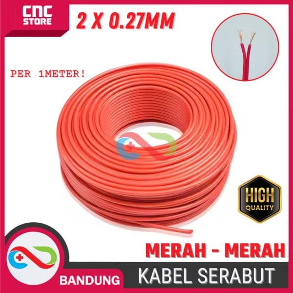 Kabel 2x0.75mm Serabut Merah 300V – Double Core Kabel Listrik DC Fleksibel per 1 Meter
