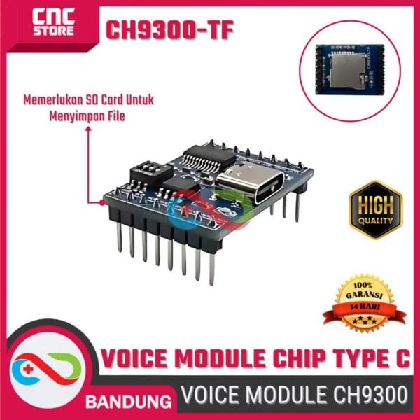 Modul Suara CH9300-TF Voice Module Chip Plug-in Type C – Untuk Koneksi Audio dan Proyek DIY