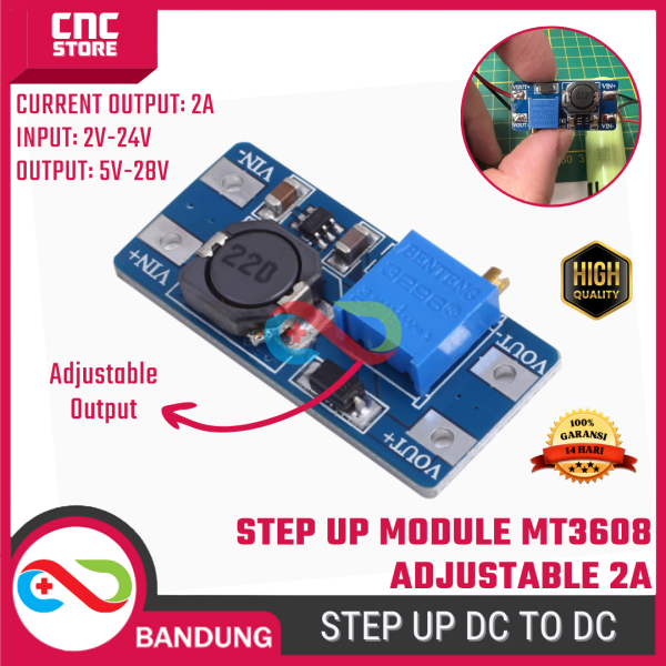 Step Up Boost Converter MT3608 – Modul DC 2A Adjustable 2V–24V ke 5V–28V
