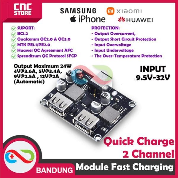 MODULE FAST CHARGING STEP-DOWN 6-30V to QC3.0 QUICK CHARGE 2 CHANNEL