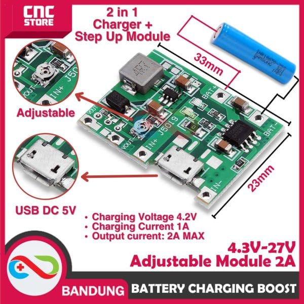 BATTERY CHARGING BOOST STEP UP ADJUSTABLE MODULE 2A 3.7V 9V 18650 TYPE-C