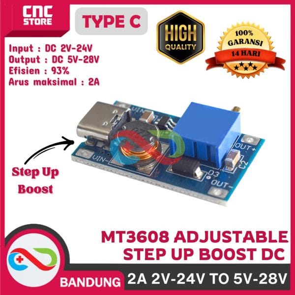 STEP UP MODULE BOOST DC DC TYPE C MT3608 ADJUSTABLE  2A 2V-24V TO 5V-28V