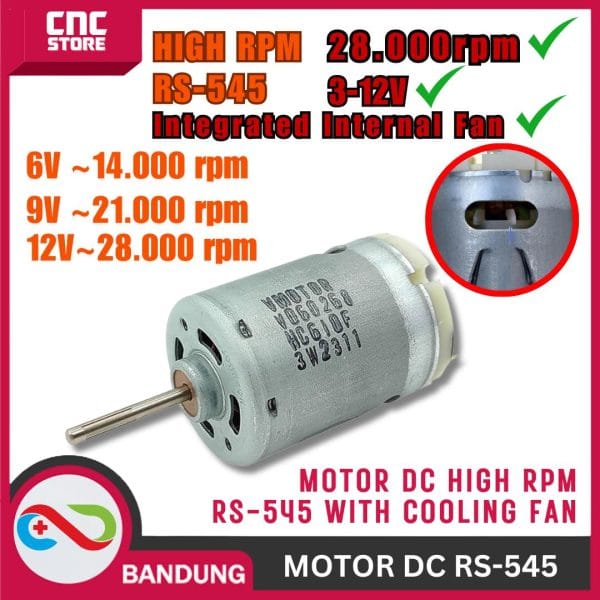 Motor DC Dinamo 545 RS-545 DC 12V AXIS AS 3mm AS PANJANG HIGH RPM With Fan