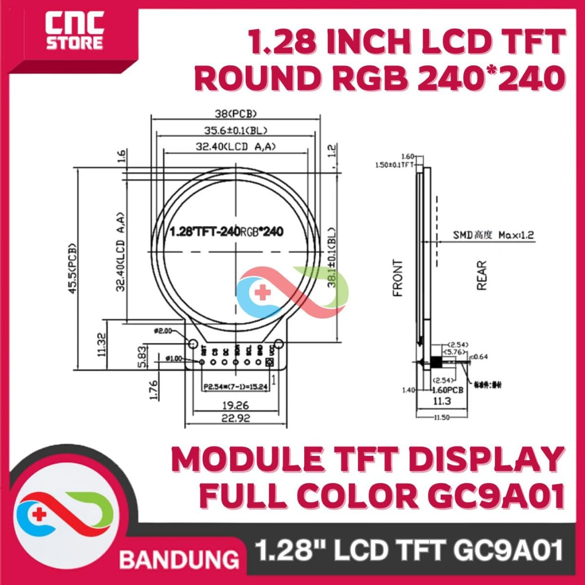 MODUL TFT DISPLAY 1.28 INCH LCD ROUND RGB 240*240 GC9A01 FULL COLOR - Image 4