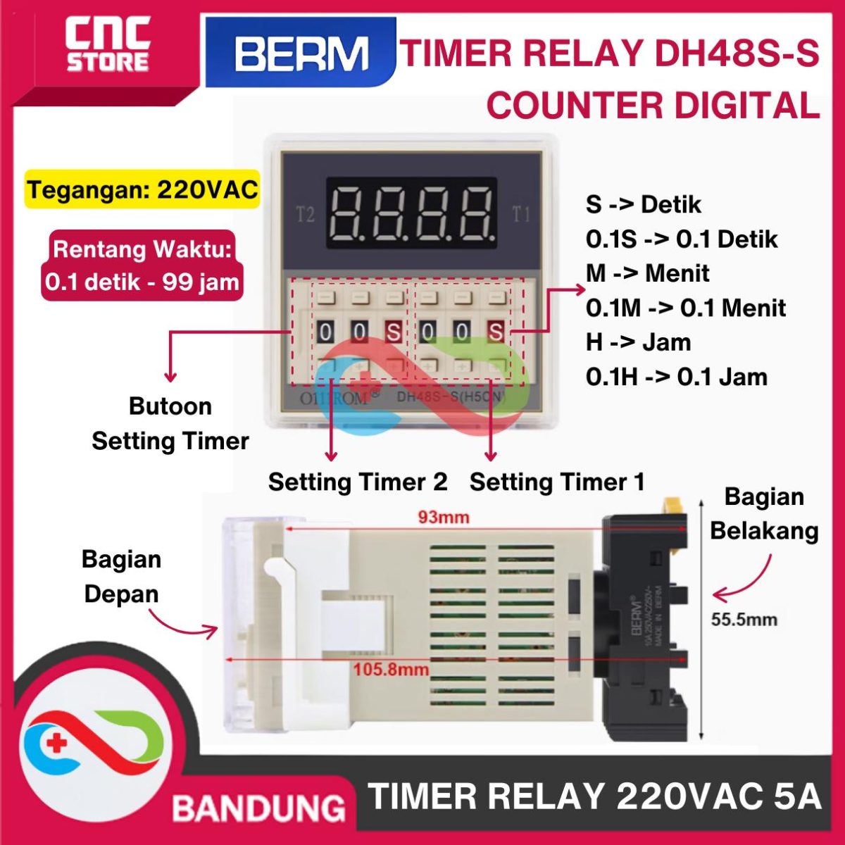 Timer DH48S-S Relay Twin Counter Digital Precision Delay Time PD37 - 220VAC - Image 2
