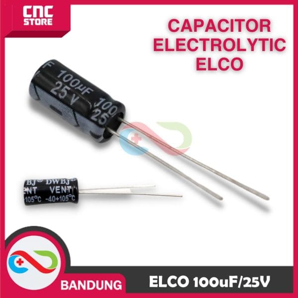 CAPACITOR ELECTROLYTIC ELCO KAPASITOR ELEKTROLIT ELKO 100UF 100UF/25V