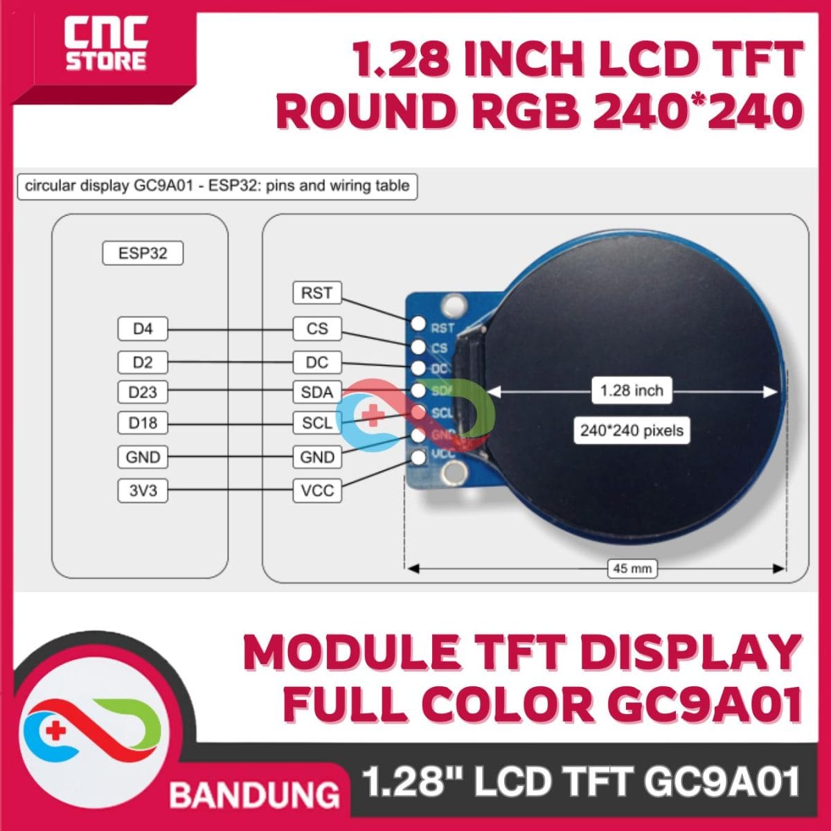 MODUL TFT DISPLAY 1.28 INCH LCD ROUND RGB 240*240 GC9A01 FULL COLOR - Image 5