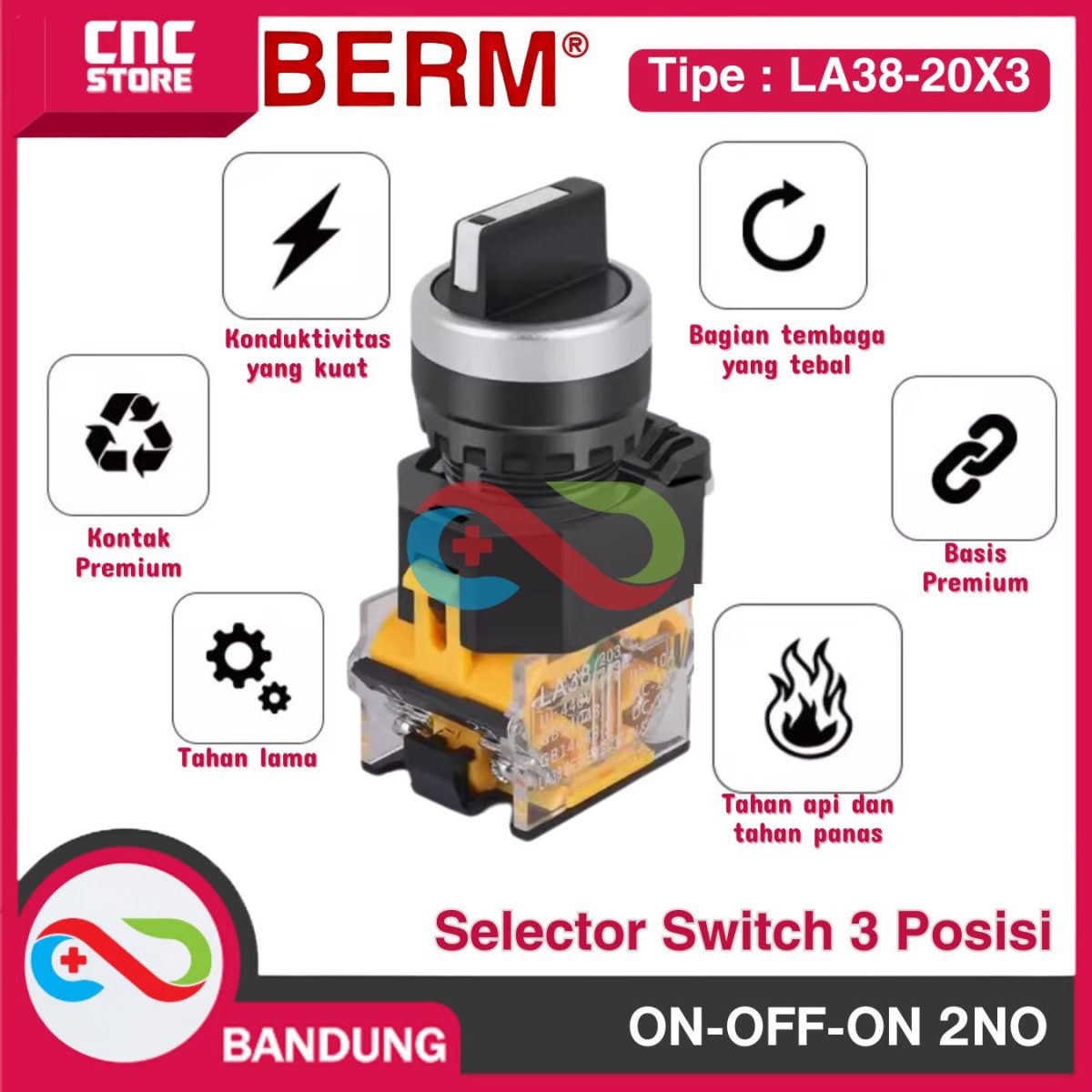 Selector Switch 3 Posisi 22mm LA38-20X3 ON-OFF-ON 2NO LA39 SAKLAR PUTAR PANEL POWER SWITCH - Image 4