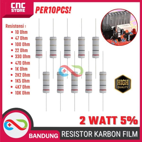 Resistor 2 Watt 5% Isi 10pcs - Komponen Elektronik DIY & Arduino -10 OHM