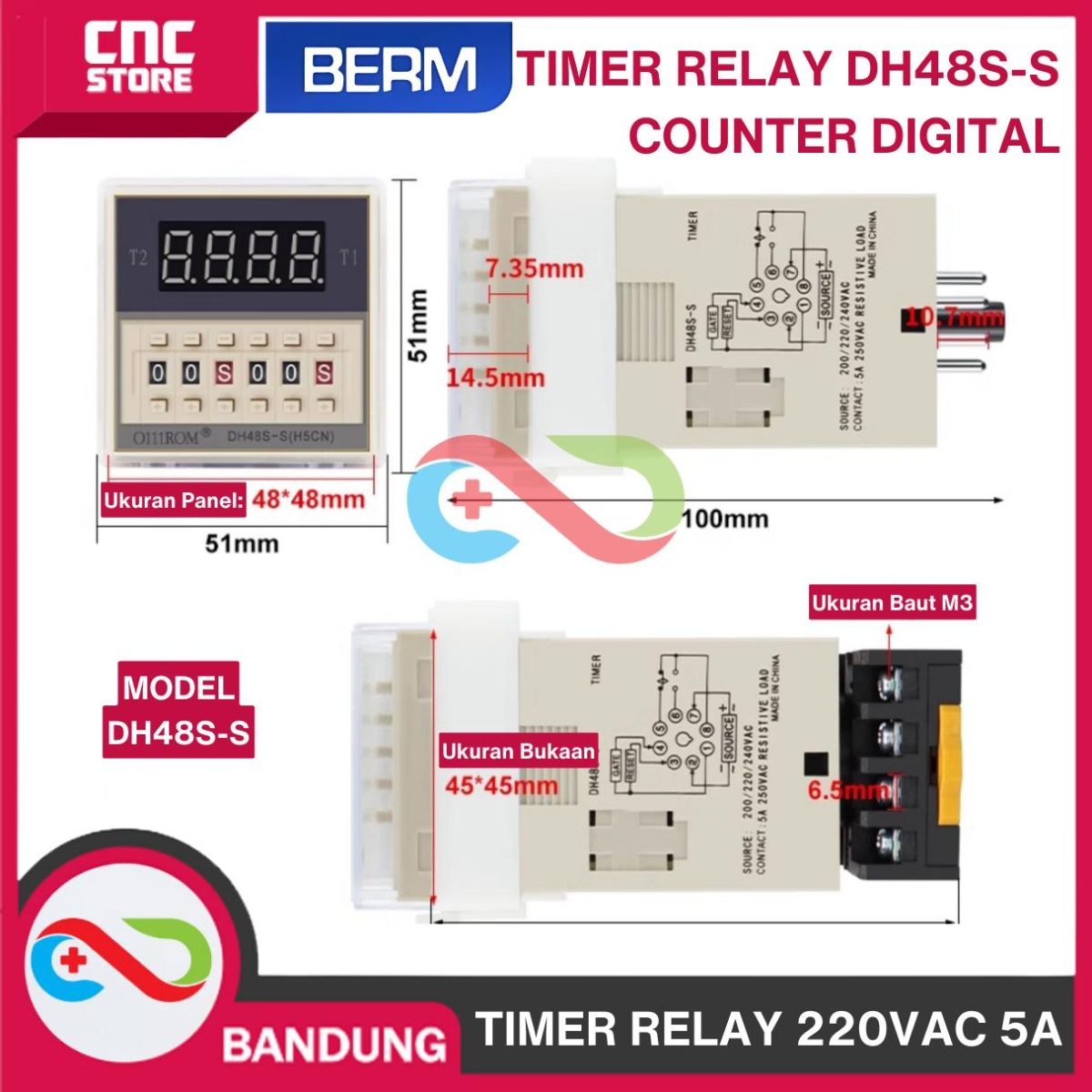 Timer DH48S-S Relay Twin Counter Digital Precision Delay Time PD37 - 220VAC - Image 3