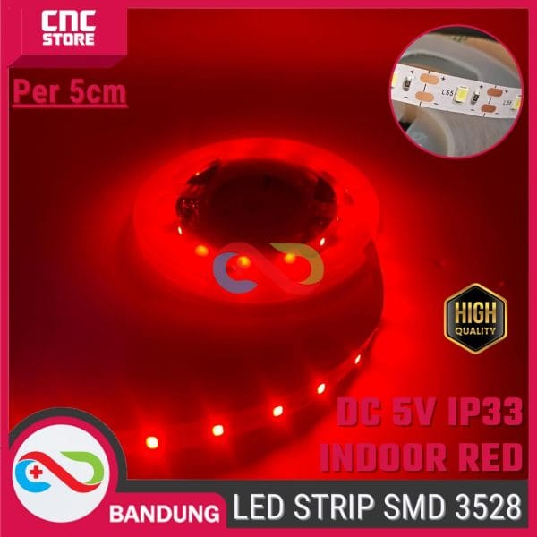 Lampu LED Strip SMD 3528 Merah DC 5V – Single Colour IP33 (Indoor Only) per 5cm