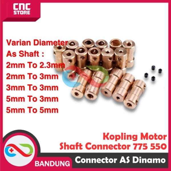 Penghubung Konektor As Dinamo Kuningan Kopling Motor Shaft Connector 775 550 130  2 ke 2.3 2mm 2.3mm