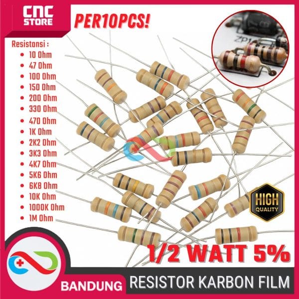 Resistor 1/2 Watt 5% 10pcs – Komponen Elektronik DIY & Arduino -330 OHM