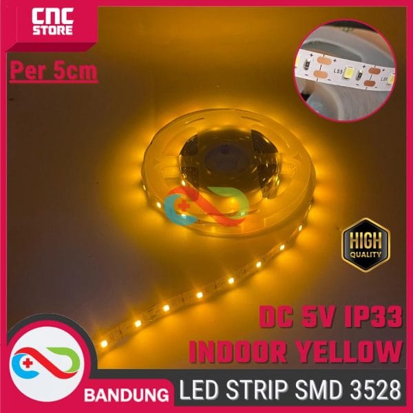 Lampu LED Strip SMD 3528 Kuning DC 5V – Single Colour IP33 (Indoor Only) per 5cm