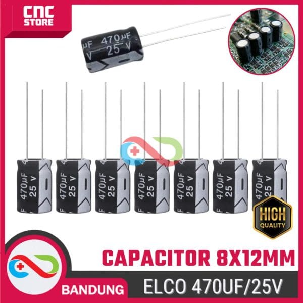 Capacitor Electrolytic Elco 470uF 25V – Kapasitor Elektrolit 470uF untuk Proyek Elektronik