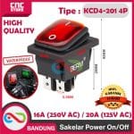 SAKLAR POWER ON-OFF ANTI AIR TAHAN AIR - KCD4-201 4P Saklar Power ON OFF 220V 16A Waterproof Tahan Air Lampu Light 125V 20A IP65 HIGH QUALITY -MERAH
