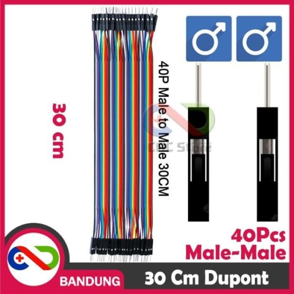 40PCS JUMPER CABLE KABEL 30CM MALE TO MALE DUPONT FOR BREADBOARD