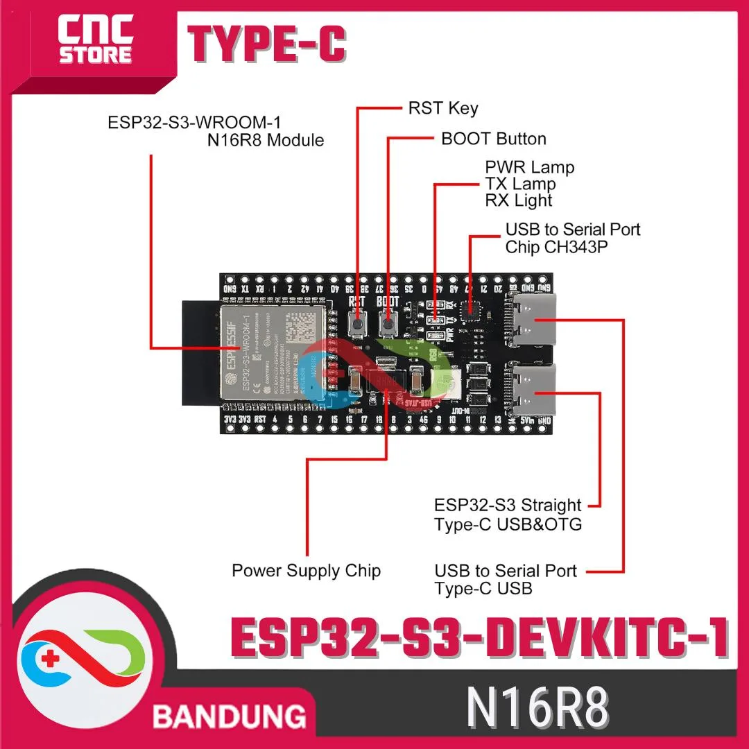 ESP32-S3 inti papan pengembangan wifi Bluetooth DevKitC-1 WROOM-1 Lexin N16R8 - Gambar 4