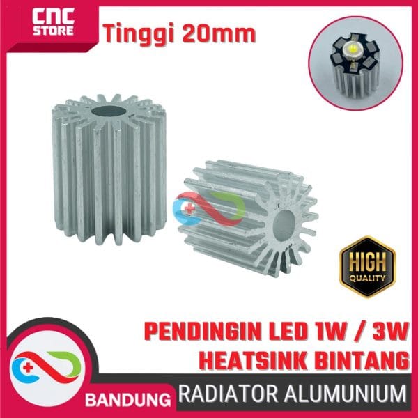 RADIATOR ALUMINIUM TINGGI 20MM PENDINGIN LED 1W / 3W TAMBAHAN UNTUK HEATSINK BENTUK BINTANG 20MM