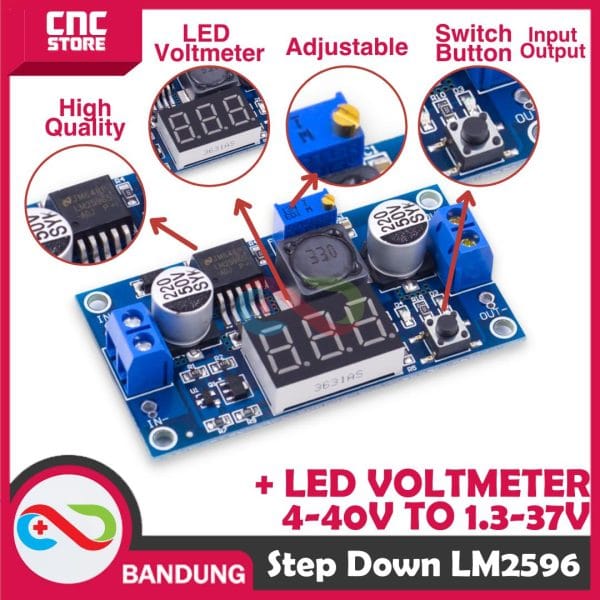 LM2596 DC-DC ADJUSTABLE STEP DOWN 4-40V to 1.3-37V LED VOLTMETER MODULE