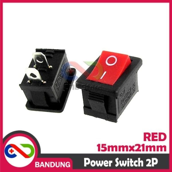 ROCKER SWITCH SAKLAR POWER KCD21 15X21MM 250V/6A 125V/10A AC 2 PIN SPST MERAH RED