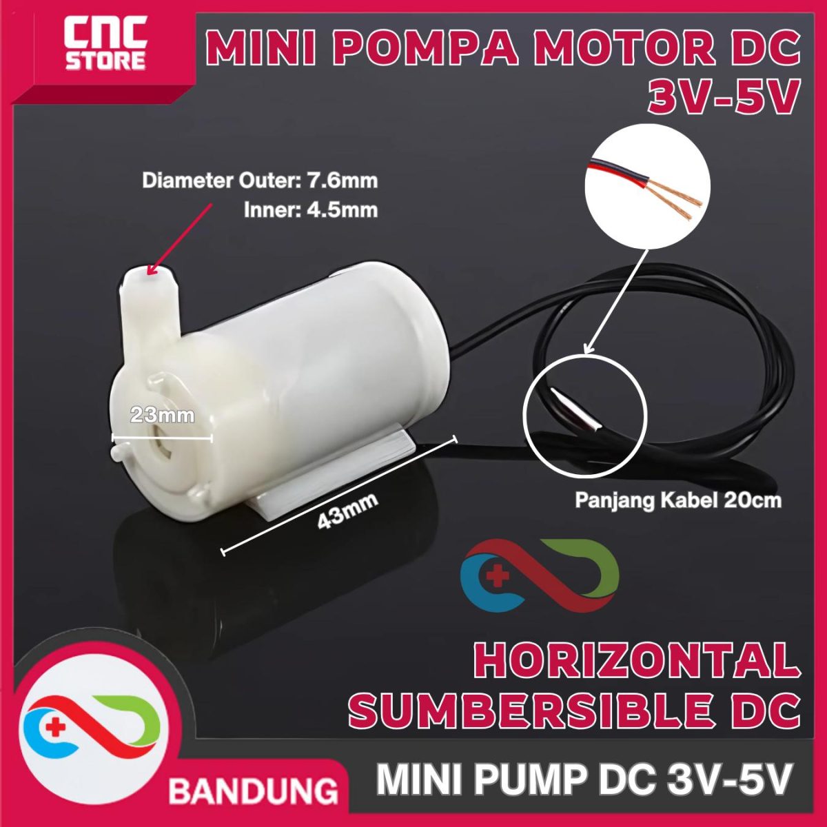 MINI POMPA MOTOR SUBMERSIBLE SUBMERSIBEL HORIZONTAL DC 3V - Image 2