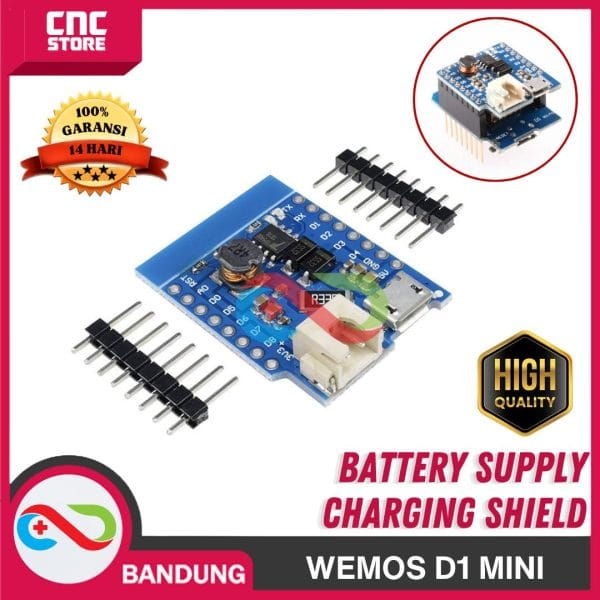 WEMOS D1 MINI LITHIUM (LiPo) BATTERY SUPPLY CHARGING SHIELD
