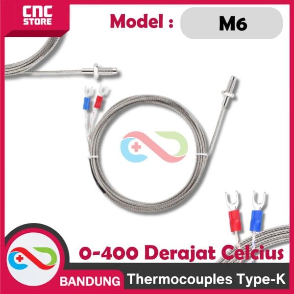 PROB THERMOCOUPLE TYPE-K - PROB THERMOCOUPLE TYPE-K  THERMOSTAT SENSOR SUHU TINGGI 0-400 M6 DERAJAT CELCIUS -1 meter