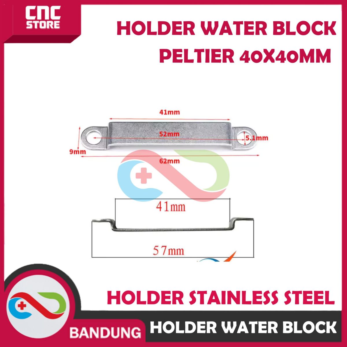 HOLDER WATER BLOCK PENJEPIN WATER BLOK PELTIER 40X40MM STAINLESS STEEL - Image 2