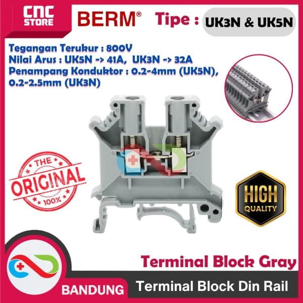 TERMINAL BLOCK DIN RAIL UK5N UK3N TERMINAL BLOCK GRAY -UK5N