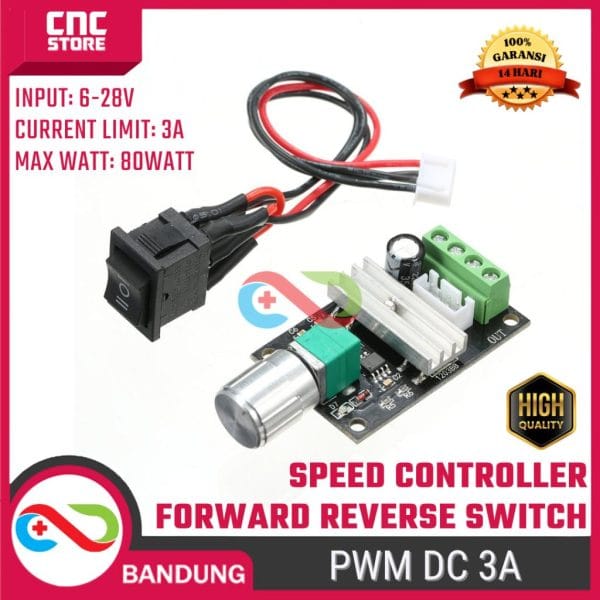 PWM DC Kontrol Kecepatan Motor DC 6V 12V 24V 3A – PWM + Switch Bolak-Balik