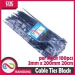 CABLE KABEL TIES TIS 3x200MM 20CM - BLACK PACK 100PCS - Image 2