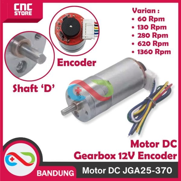 MOTOR DC JGA25-370 DC 12V GEARBOX HIGH TORQUE DINAMO WITH DISC ENCODER -1360RPM