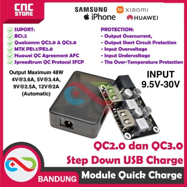 DUAL USB FAST CHARGE STEP-DOWN MODULE 6-30V to QC3.0 WITH CASE