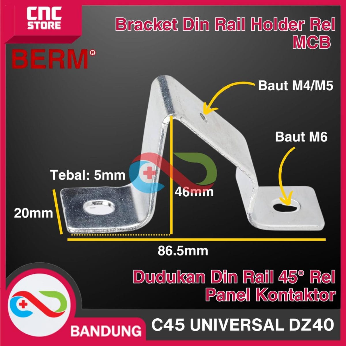 Bracket Din Rail holder Rel MCB Dudukan Din Rail 45 Derajat Rel Panel Kontaktor C45 UNIVERSAL DZ40 - Image 4