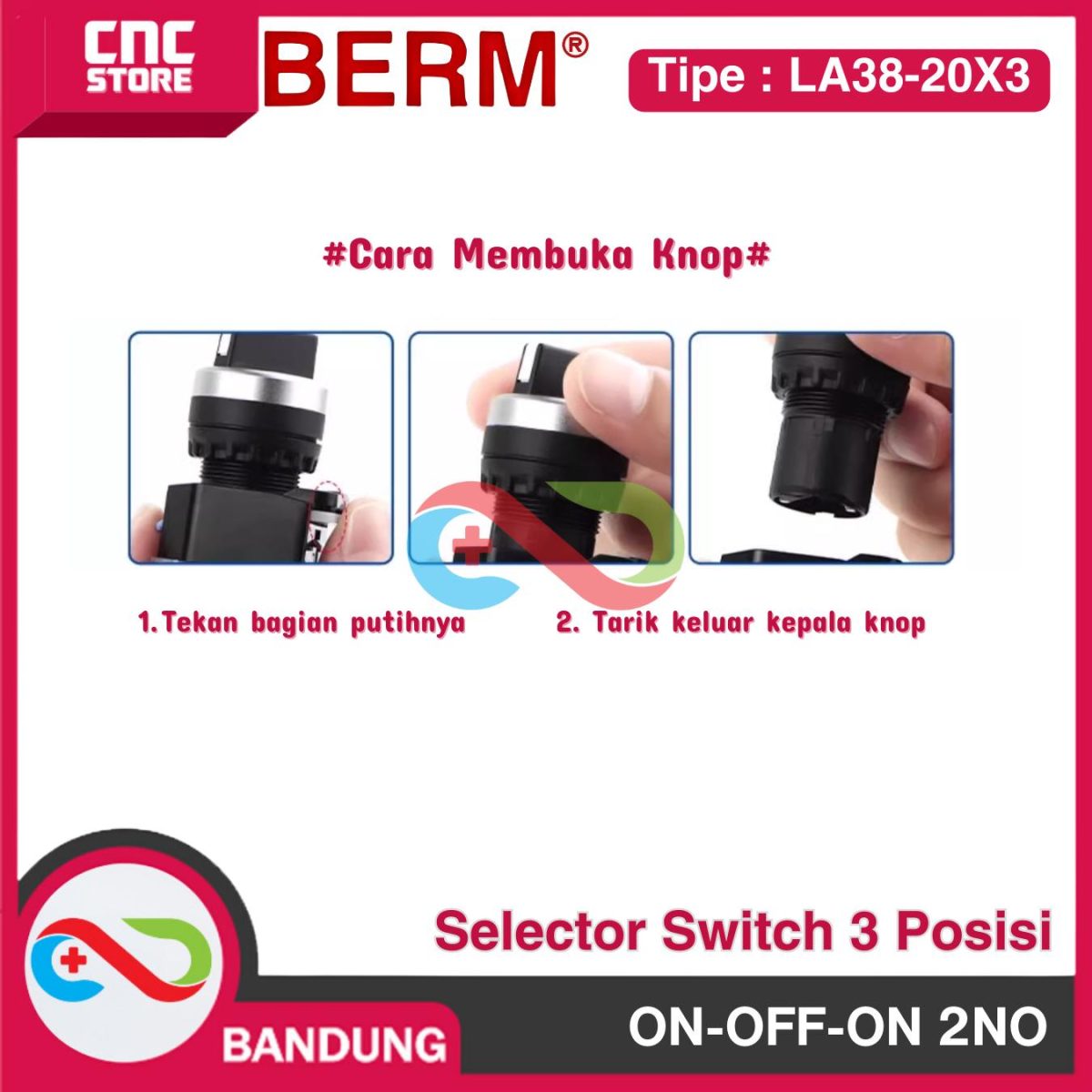 Selector Switch 3 Posisi 22mm LA38-20X3 ON-OFF-ON 2NO LA39 SAKLAR PUTAR PANEL POWER SWITCH - Image 3