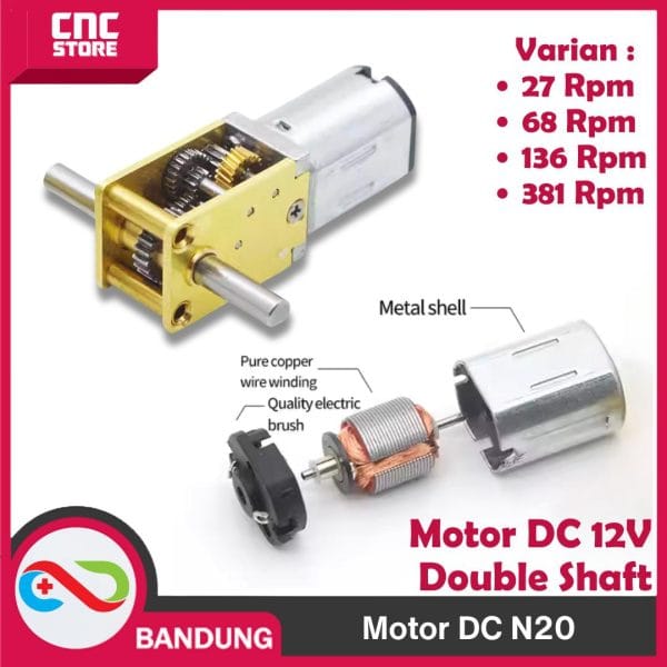 MOTOR N20 DC DOUBLE AS SHAFT 12V HIGH TORQUE MINI MICRO GEARBOX GEAR BOX -381 RPM