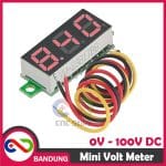 MINI VOLTMETER VOLT PANEL METER DIGITAL LED 0-100V DC 3 WIRE 0.28 RED MERAH