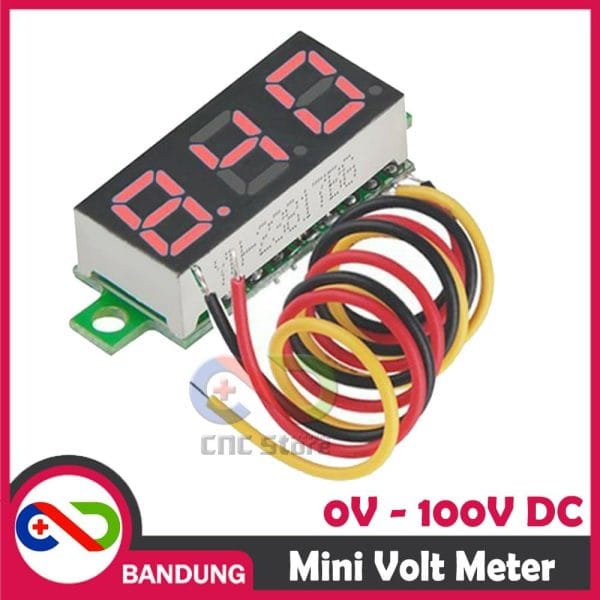 MINI VOLTMETER VOLT PANEL METER DIGITAL LED 0-100V DC 3 WIRE 0.28 RED MERAH