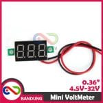MINI VOLTMETER VOLT PANEL METER DIGITAL LED 4.5V-32V DC 2 WIRE 0.36 RED MERAH - Image 2